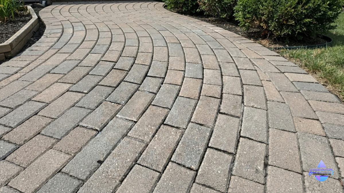Before and after paver cleaning showing algae removal ready for sealing in Howell MI