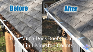 Roof cleaning cost Livingston County – soft washed asphalt shingle roof in Howell after black streak and algae removal
