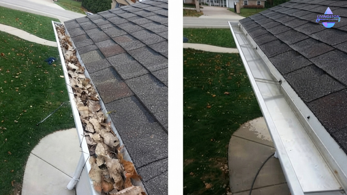 Roof cleaning cost Livingston County – soft washed asphalt shingle roof in Howell after black streak and algae removal