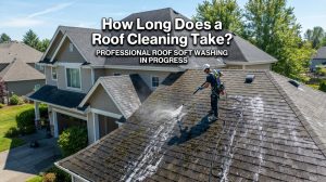 Professional roof soft washing on an average home taking 2 to 4 hours in Livingston County