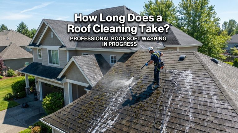 Professional roof soft washing on an average home taking 2 to 4 hours in Livingston County