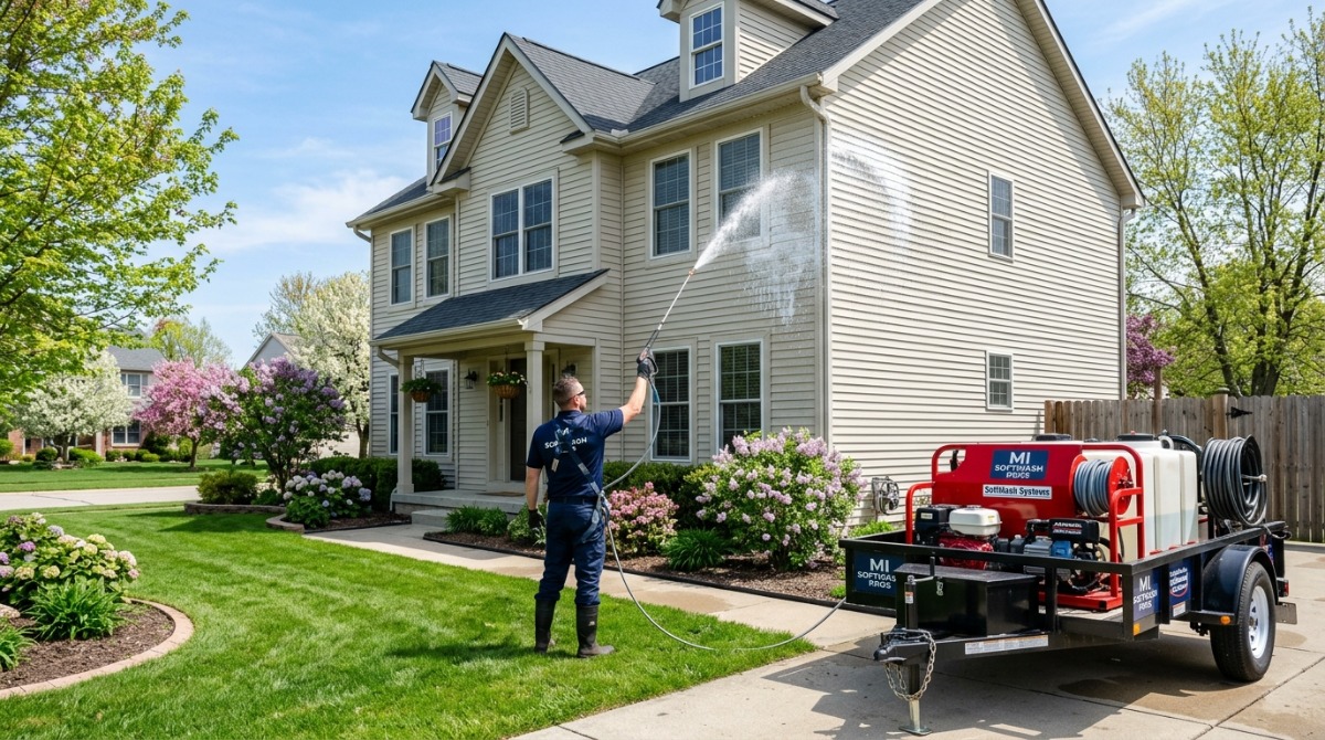 Michigan pressure washing seasonal calendar showing when to book