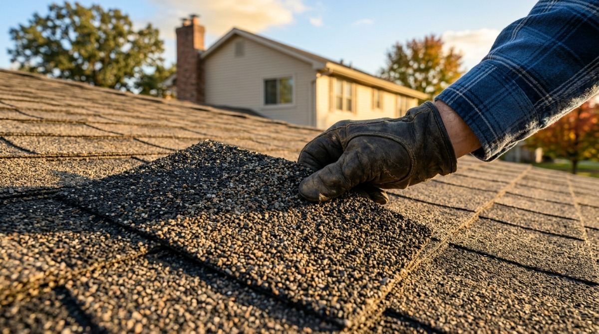 Low-pressure soft washing solution applied to an asphalt shingle roof