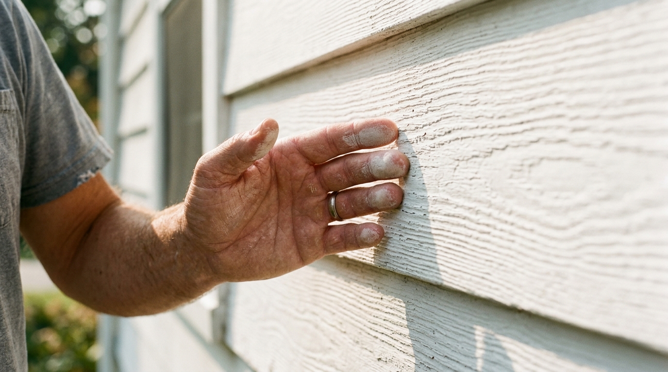 Hand showing chalky residue from oxidized exterior paint