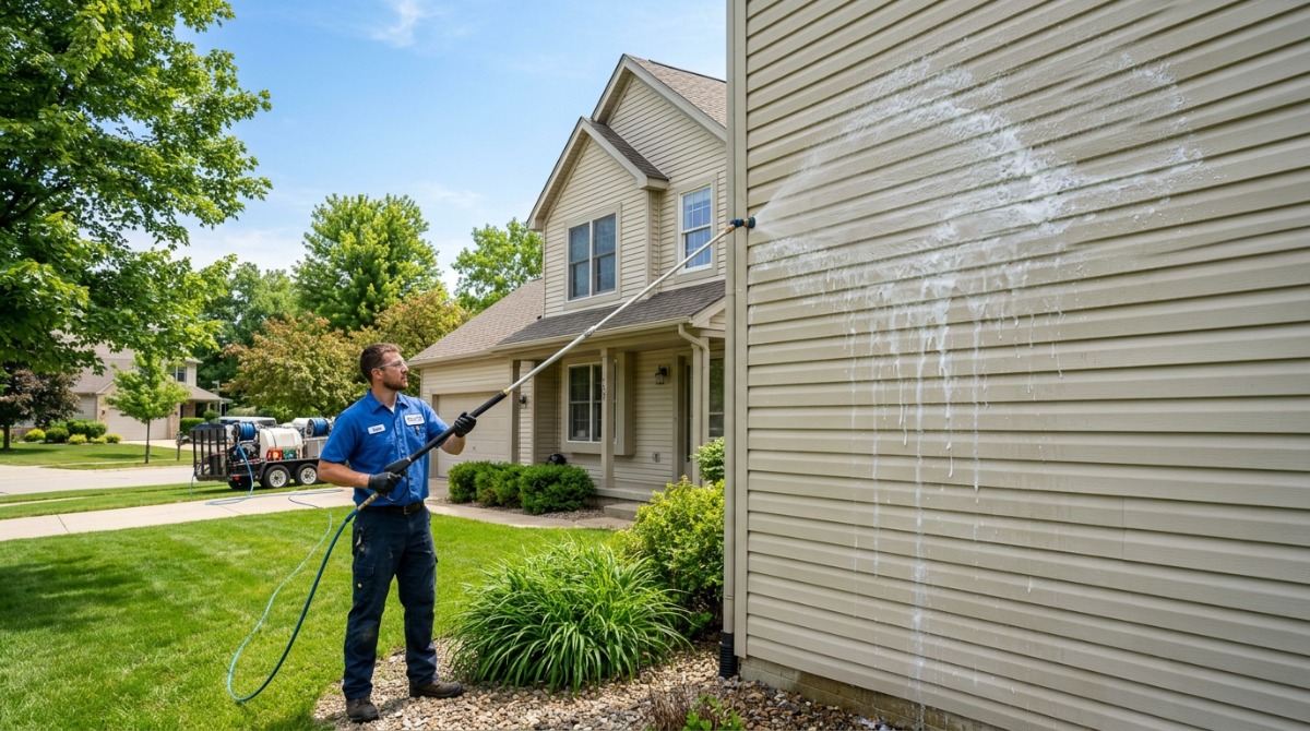 Green algae on north-facing vinyl siding in Howell, Michigan