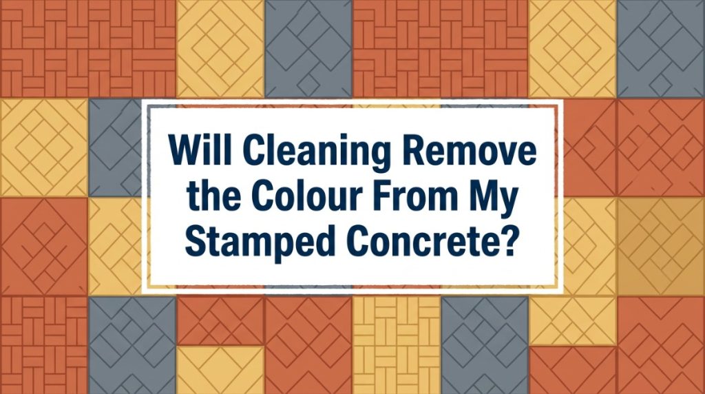 Diagram of stamped concrete layers explaining whether cleaning removes the color from stamped concrete