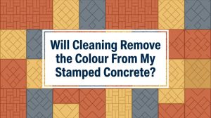 Diagram of stamped concrete layers explaining whether cleaning removes the color from stamped concrete