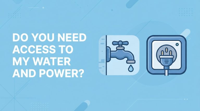 Water faucet and power outlet icons with the question: Do you need access to my water and power?