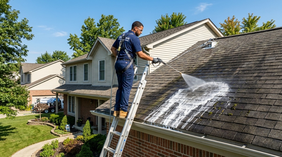 Shingle granules collected in a gutter after roof wear